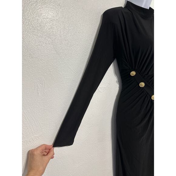 VTG Maxi Ruched Side Old Hollywood Glam Dress 38/40 Black Stunning Romantic - Picture 6 of 16